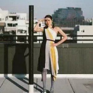 BCBGMAXAZRIA Plisse Pleated Colorblock Dress: Size:2